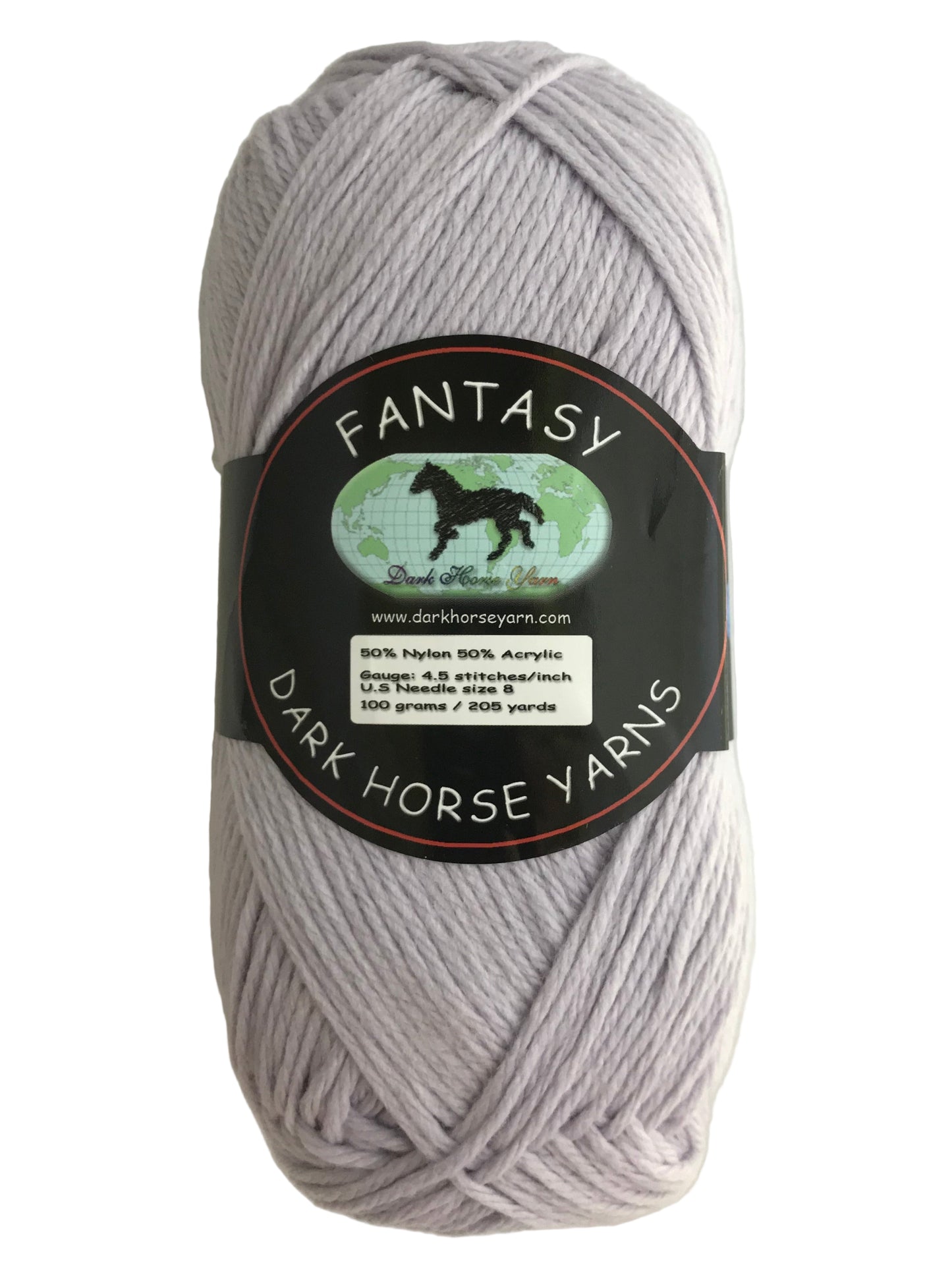Gray skein of yarn with a 'Fantasy' label on a white background