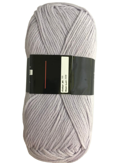 Gray skein of yarn with a label on a white background