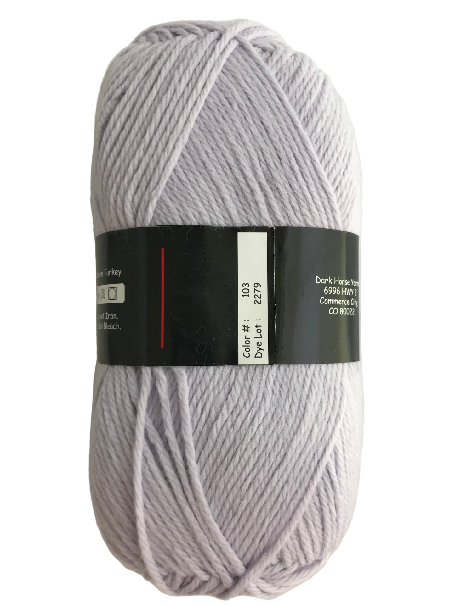 Gray skein of yarn with a label on a white background