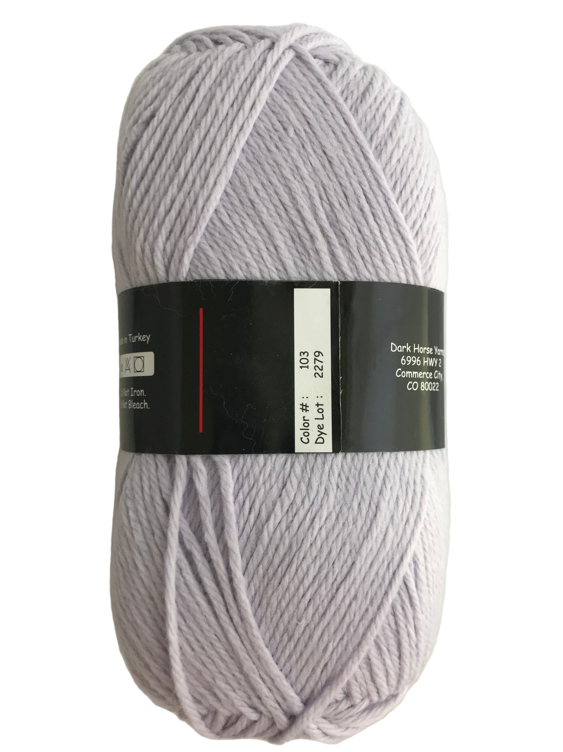 Gray skein of yarn with a label on a white background