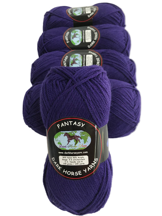Purple yarn skeins with 'Dark Horse Yarn' labels on a white background