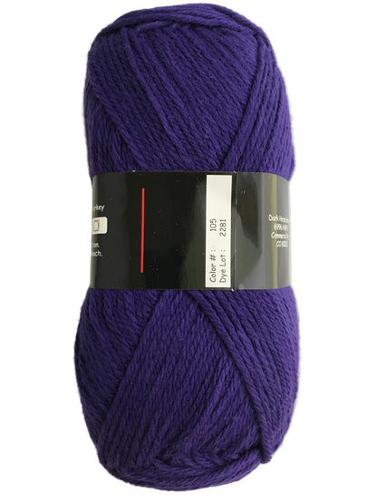 Purple yarn ball with a label on a white background