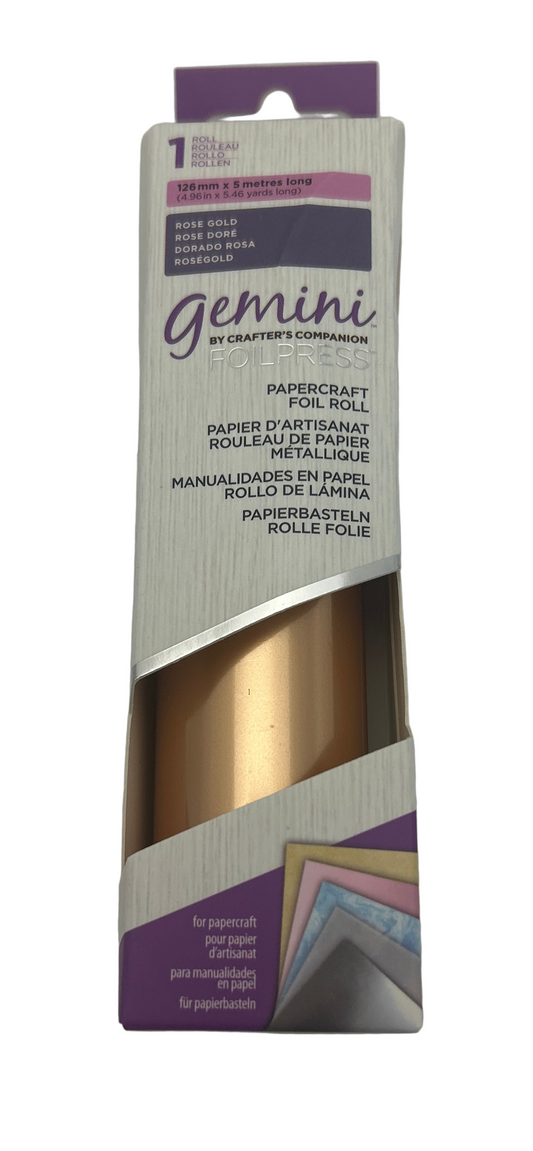 Gold foil roll packaging with Gemini branding on a gray background