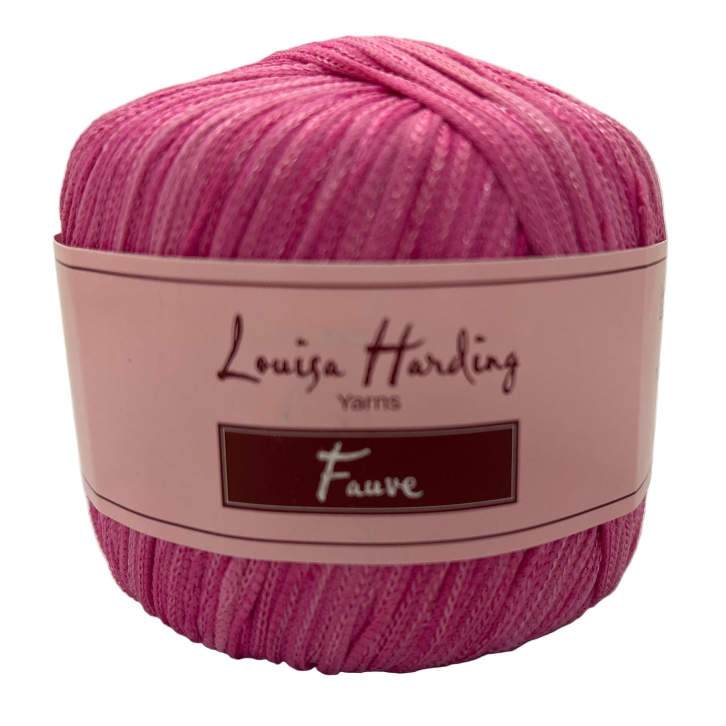 Pink yarn ball with 'Louisa Harding Yarns' label on a white background