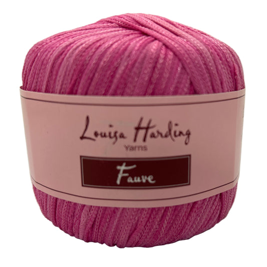 Pink yarn ball with 'Louisa Harding Yarns' label on a white background