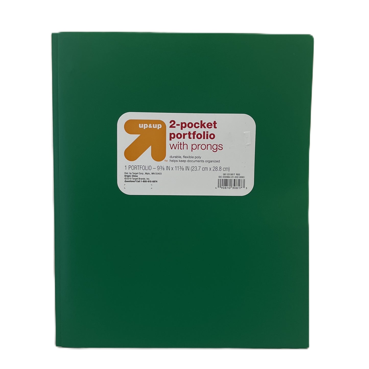 Green two-pocket portfolio with prongs on a white background