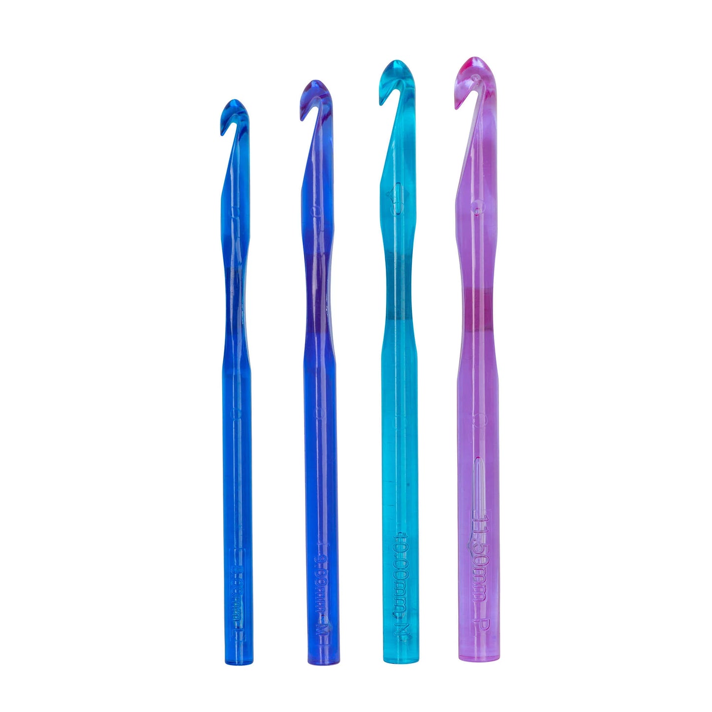 Susan Bates Crystalites 5.5" Crochet Hooks US L-11, M-13,N-15, P-16 US / 8.0, 9.0, 10.0, 11.5 mm.