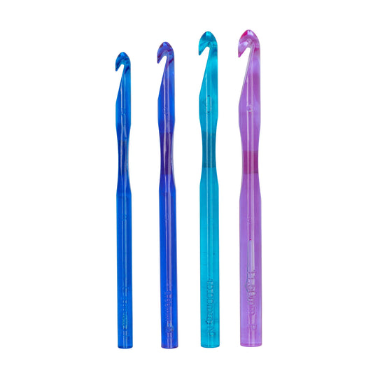Susan Bates Crystalites 5.5" Crochet Hooks US L-11, M-13,N-15, P-16 US / 8.0, 9.0, 10.0, 11.5 mm.
