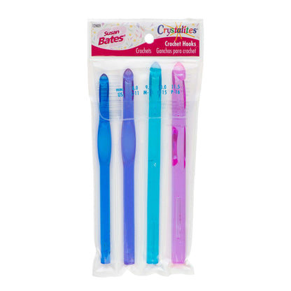 Susan Bates Crystalites 5.5" Crochet Hooks US L-11, M-13,N-15, P-16 US / 8.0, 9.0, 10.0, 11.5 mm.