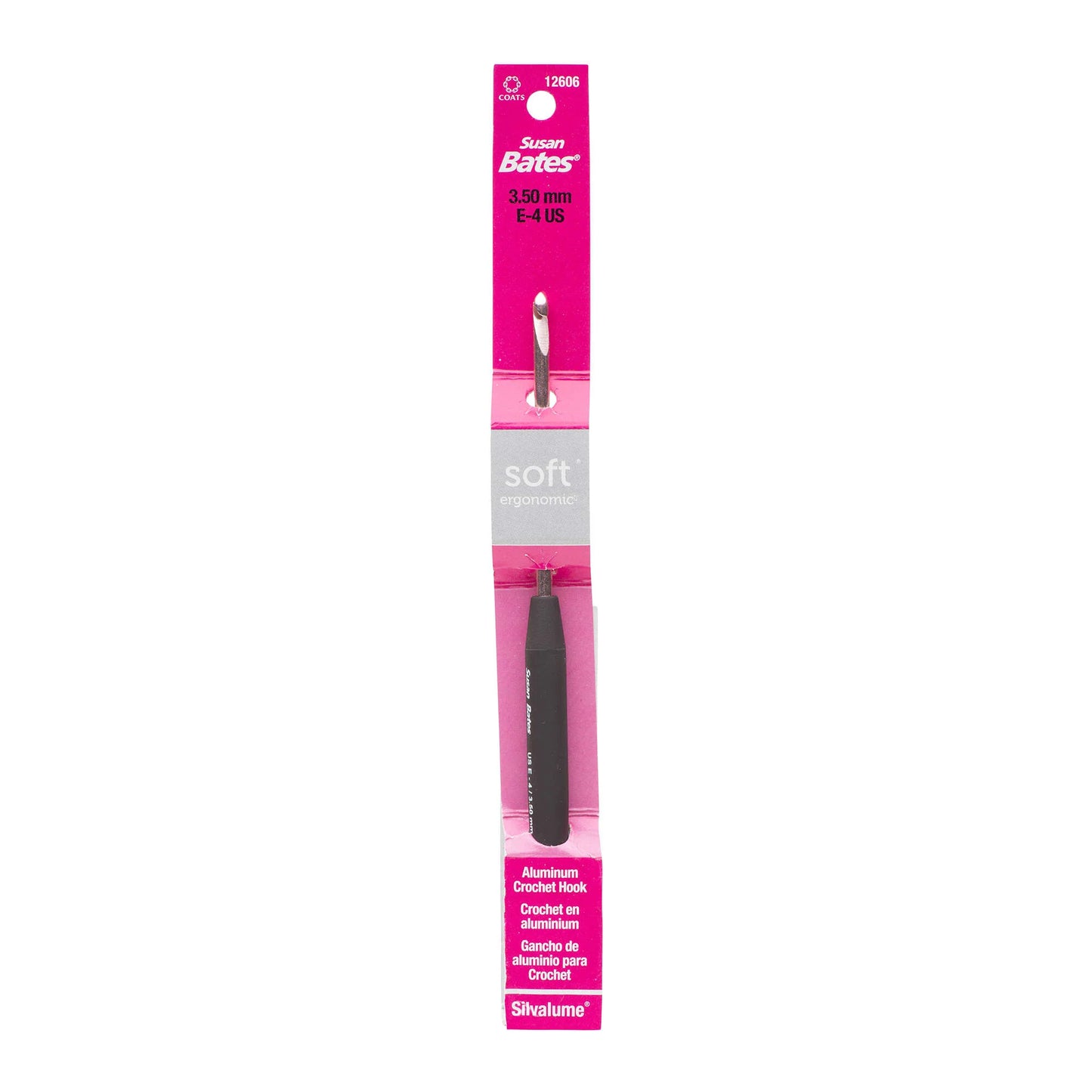 Susan Bates Silvalume Soft Ergonomic Crochet Hook US E/4 - 3.50 mm