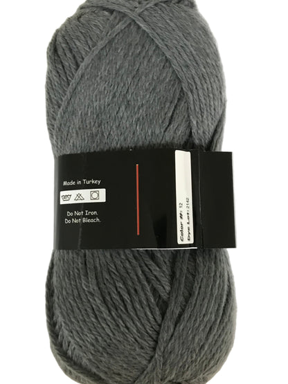 Gray skein of yarn with a label on a white background