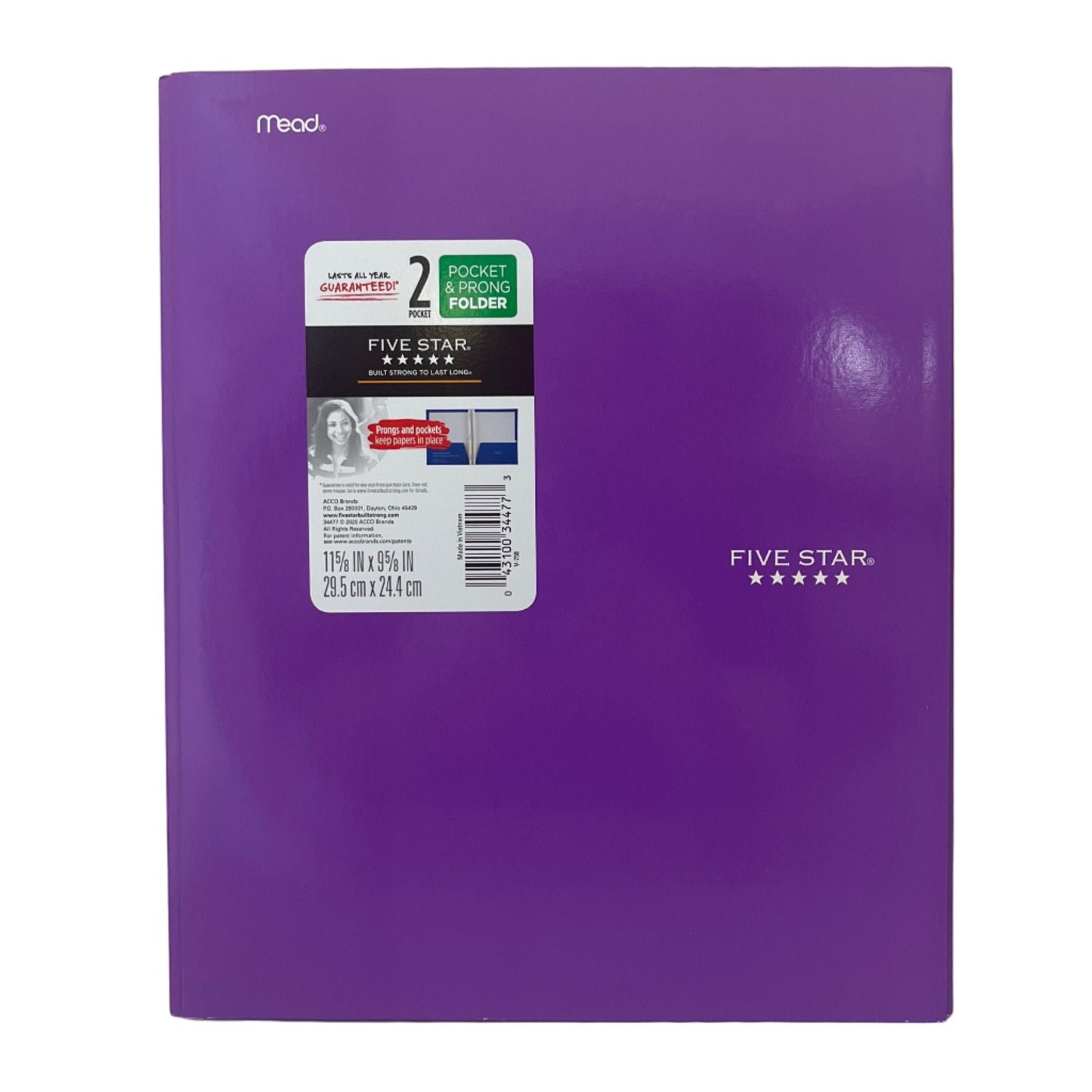 Purple Five Star folder with a label on a white background