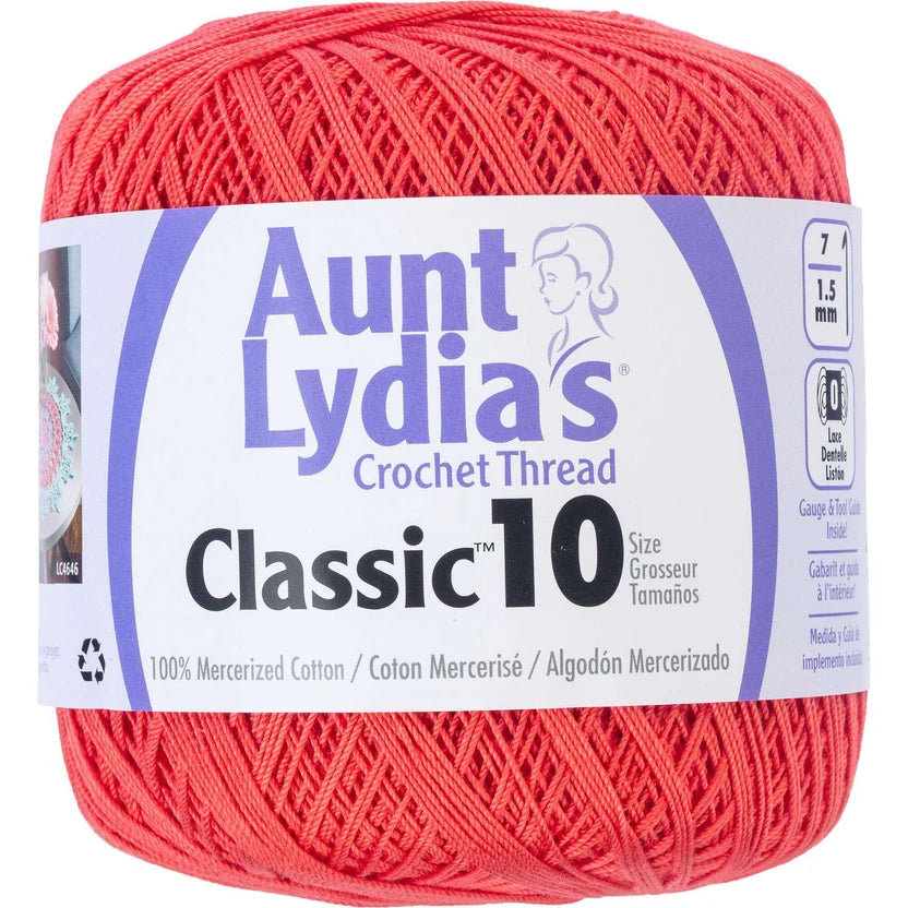 Aunt Lydia's Classic Crochet Thread Size 10 - Bright Coral