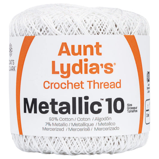 Aunt Lydia's Metallic Crochet Thread Size 10 - White Pearl