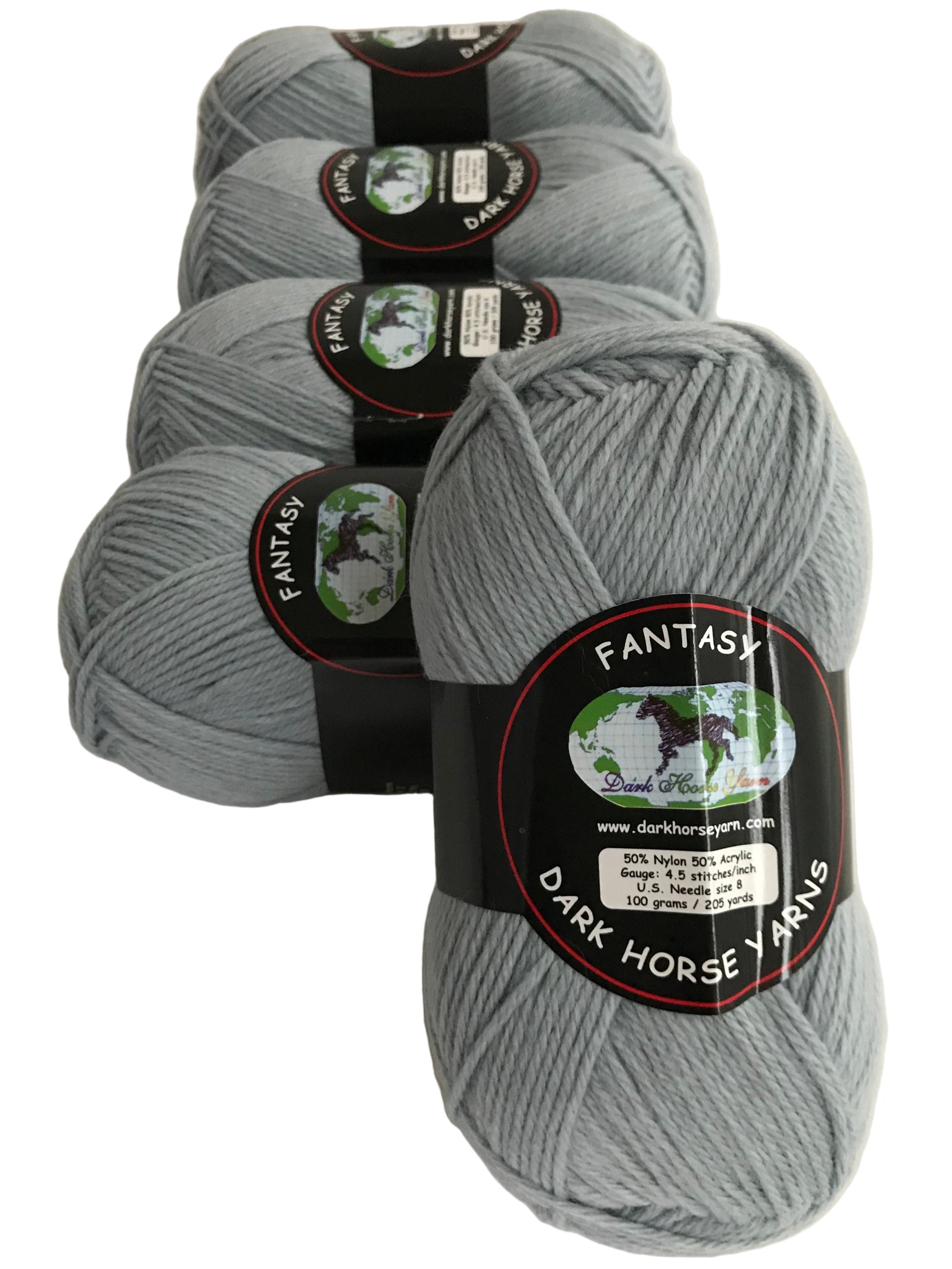 Gray yarn balls with 'Fantasy' labels on a white background