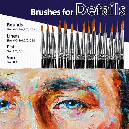 Set of paint brushes with a close-up of a painting of eyes.