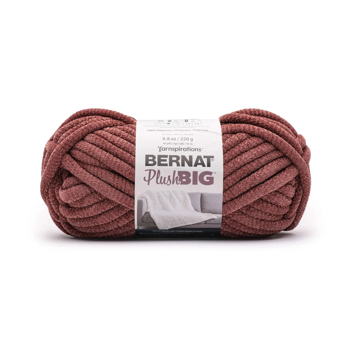 Ball of Bernat Plush Big yarn on a white background