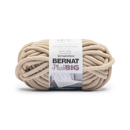 Ball of Bernat Plush Big yarn with label on a white background