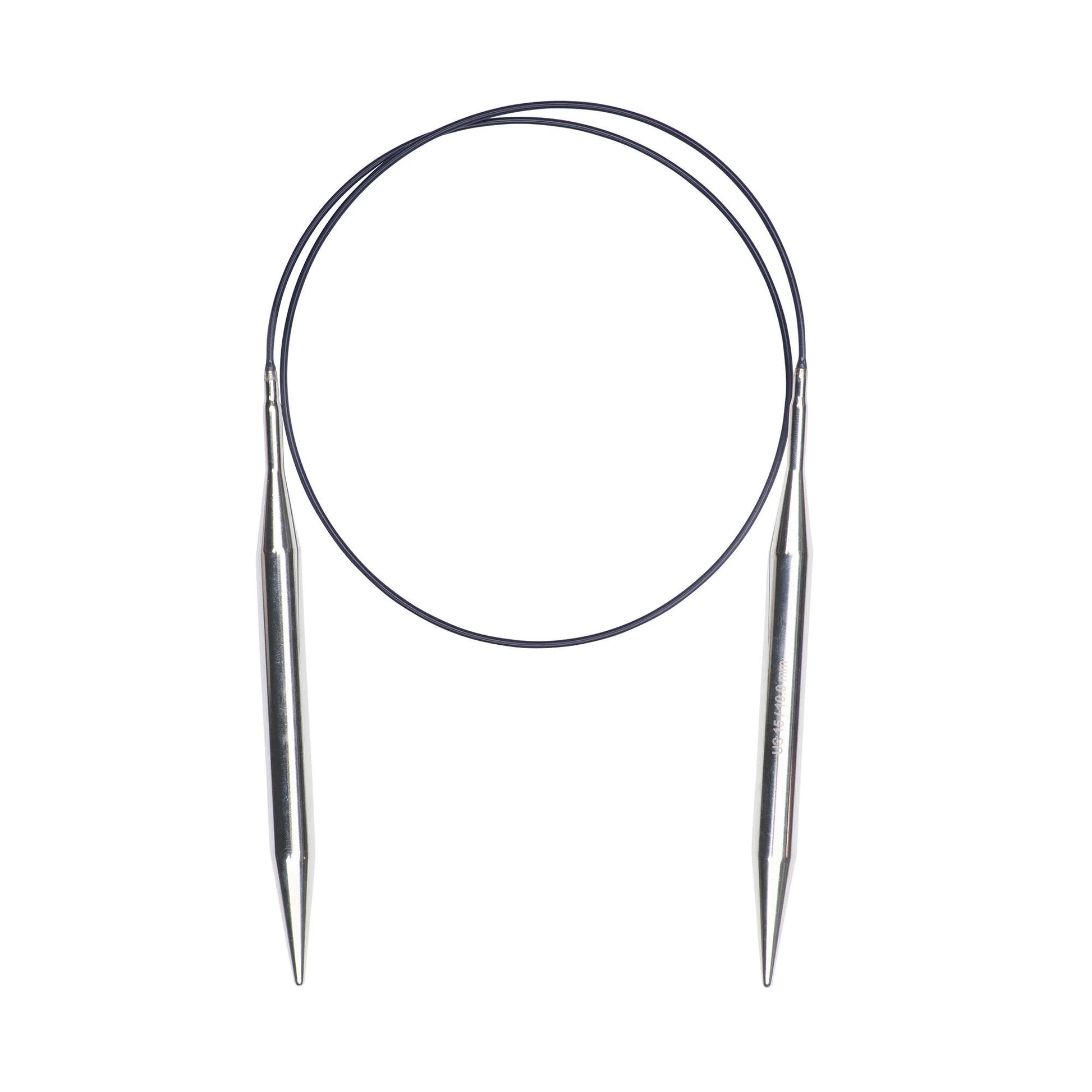 Pair of circular knitting needles on a white background