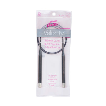 Susan Bates Velocity knitting needles in packaging on a white background