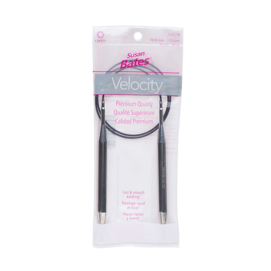 Susan Bates Velocity knitting needles in packaging on a white background
