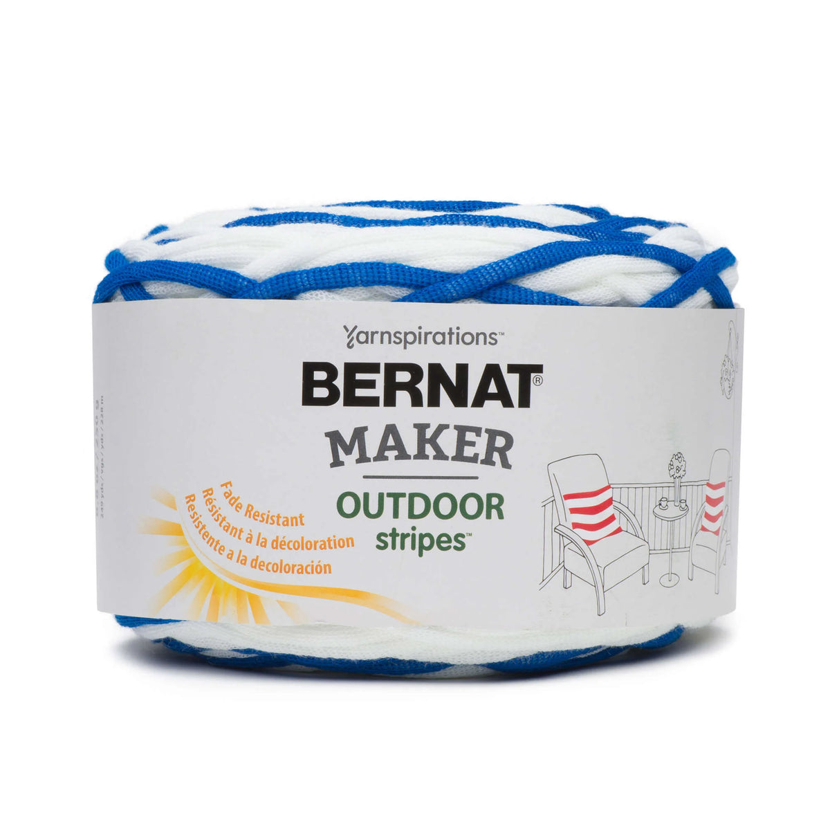 Bernat Maker Outdoor Yarn Skein - Fresh Royal Blue Stripe