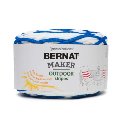 Bernat Maker Outdoor Yarn Skein - Fresh Royal Blue Stripe