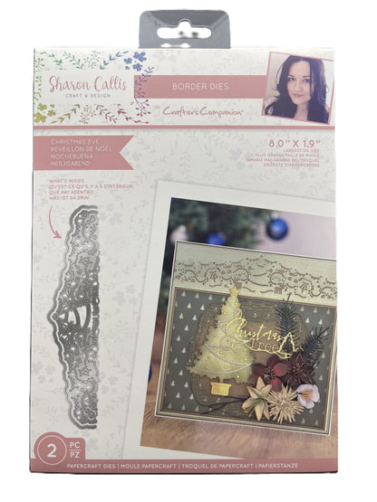 Packaged craft die set with a Christmas-themed card on the back