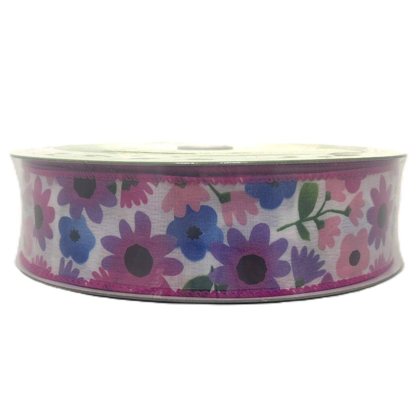 Pink Purple Blue Bold Flowers - 1.5” x 50 yds - Wire Edged Premium Ribbon