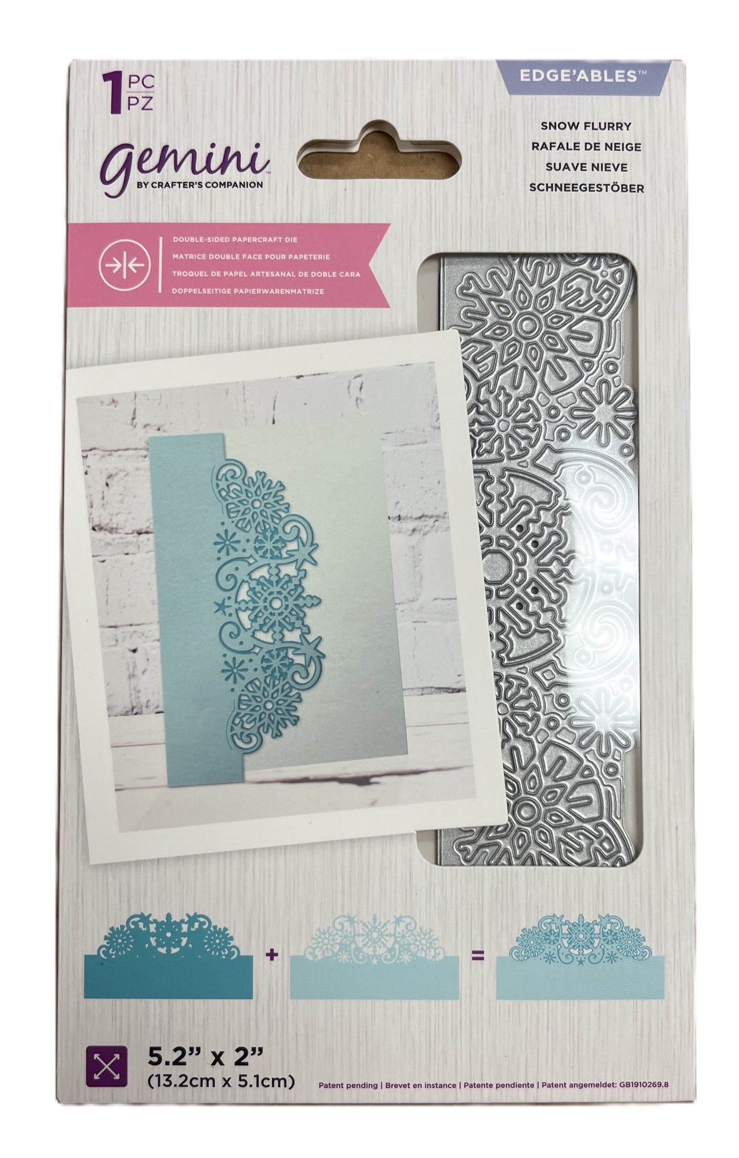 Packaging of Gemini die-cutting tool with decorative elements on a white background