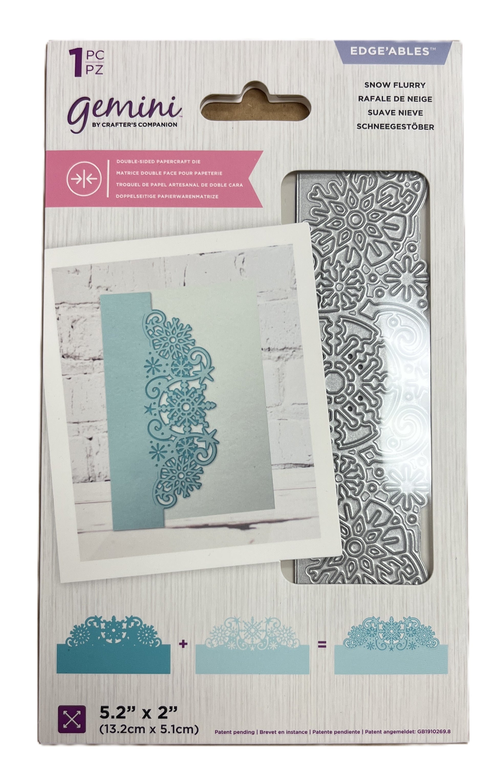 Packaging of Gemini die-cutting tool with decorative elements on a white background