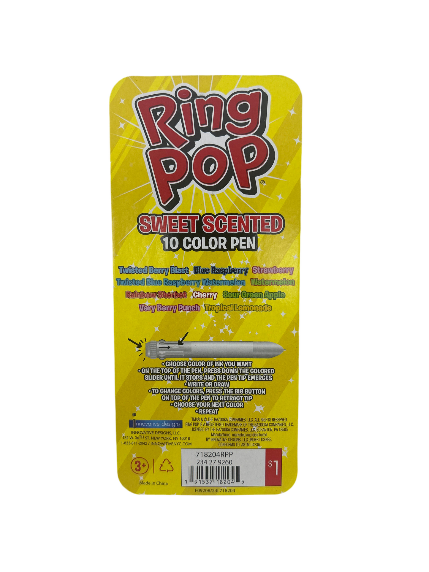 Ring Pop sweet scented 10 color pen packaging on a white background