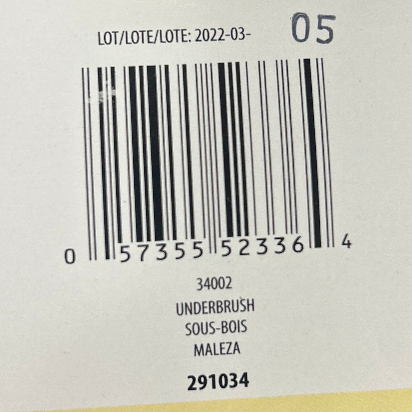 Yarn ball with a label showing product details