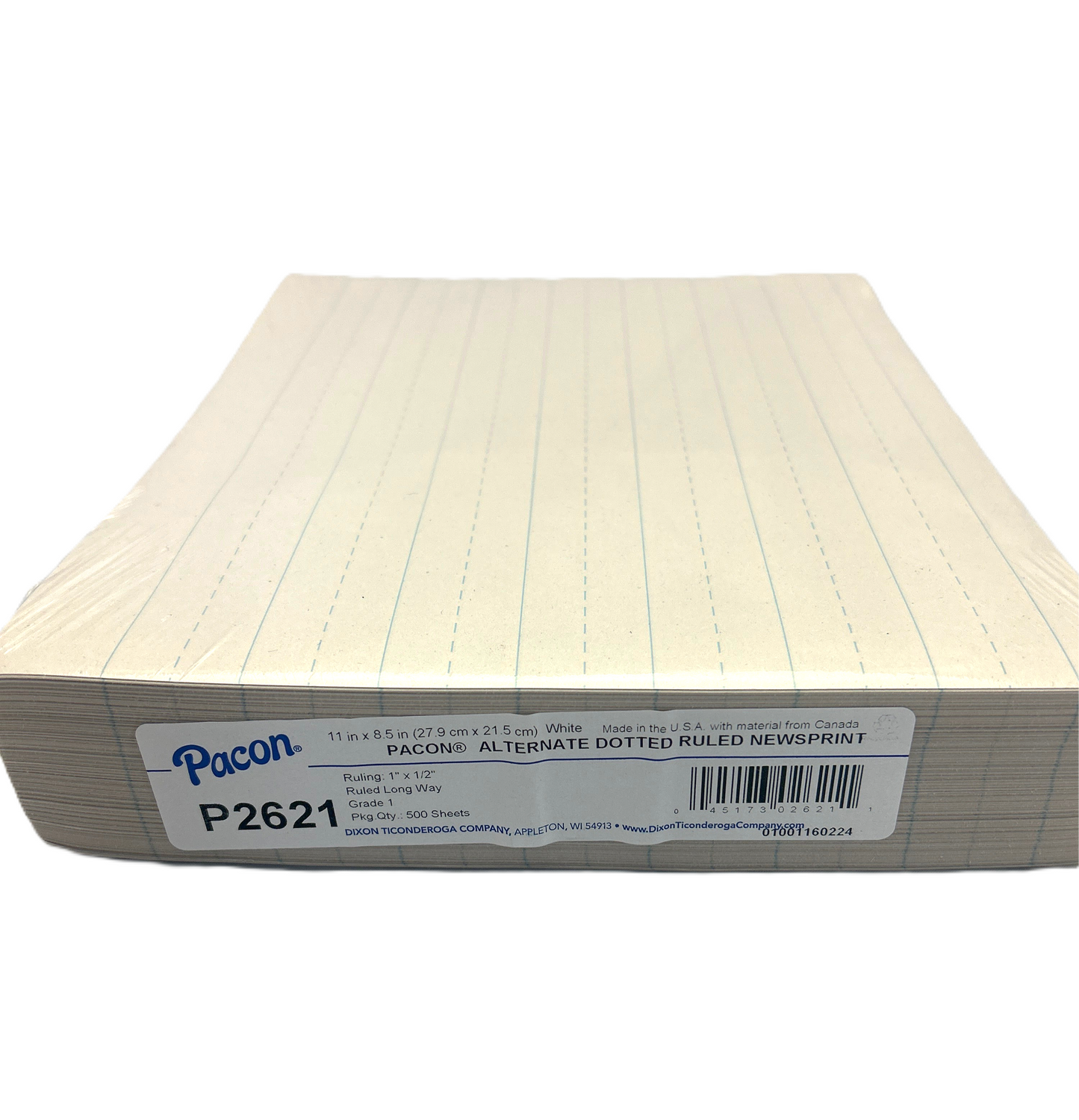 Sheet of ruled paper with Pacon branding on a white background