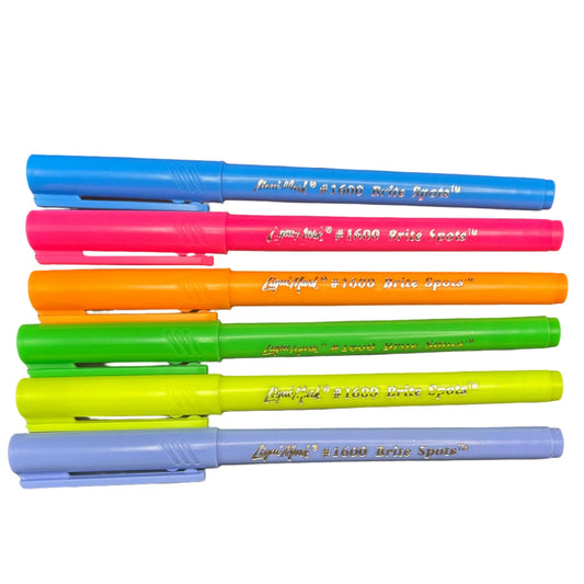 Set of six colorful markers on a white background