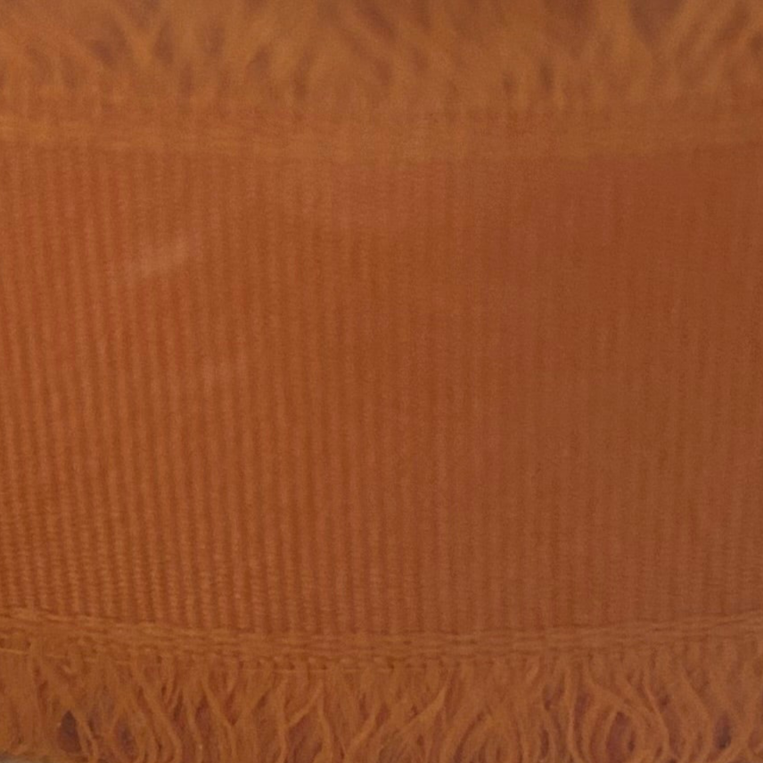 Close-up of a textured orange fabric with frayed edge
