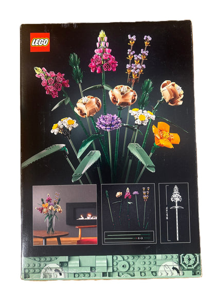 LEGO flower set packaging with colorful flowers and LEGO branding