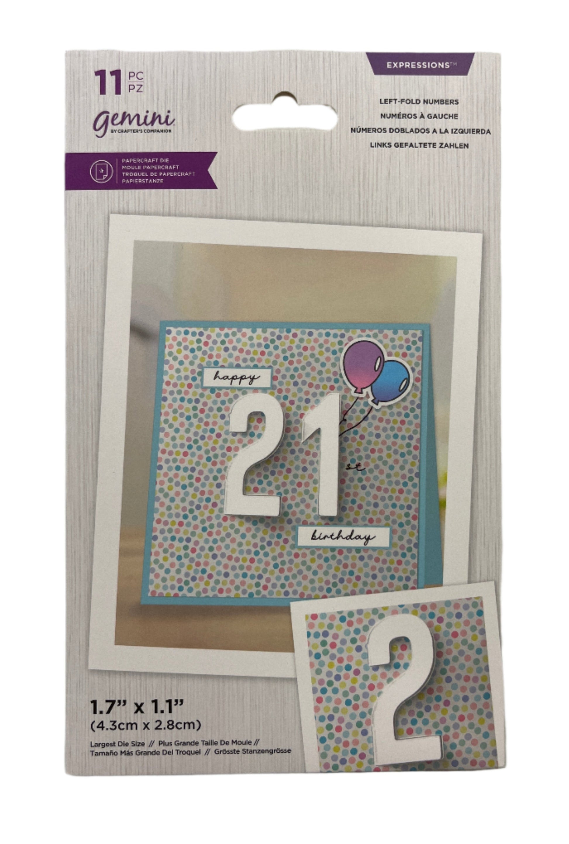 Packaged product with a birthday card design featuring the number 21.