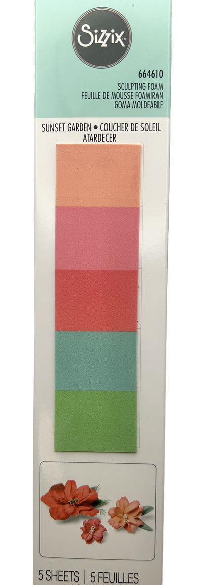 Sizzix Sunset Garden die-cutting mat packaging with color swatches and floral design.