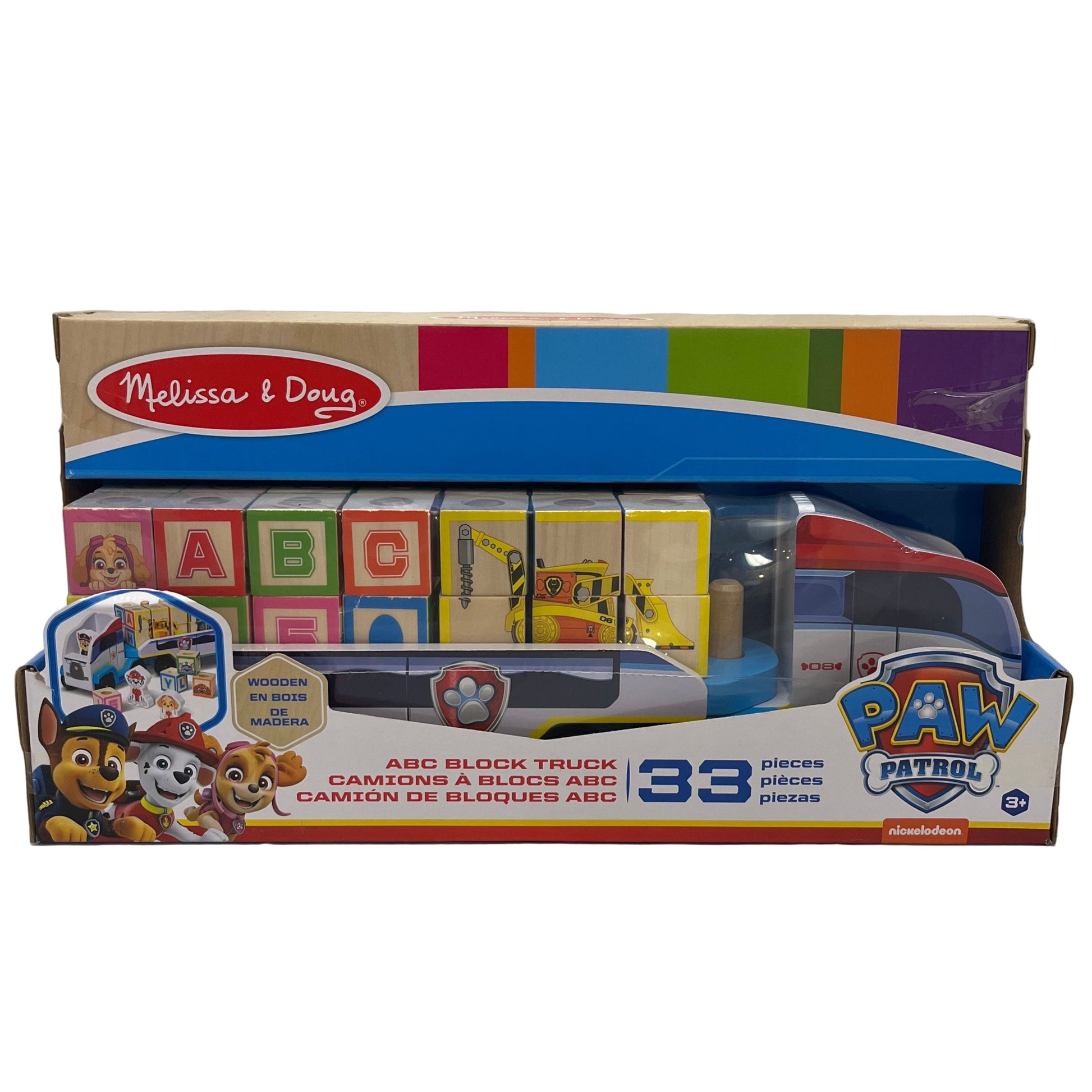 Melissa & Doug Paw Patrol ABC Block Truck packaging on a white background