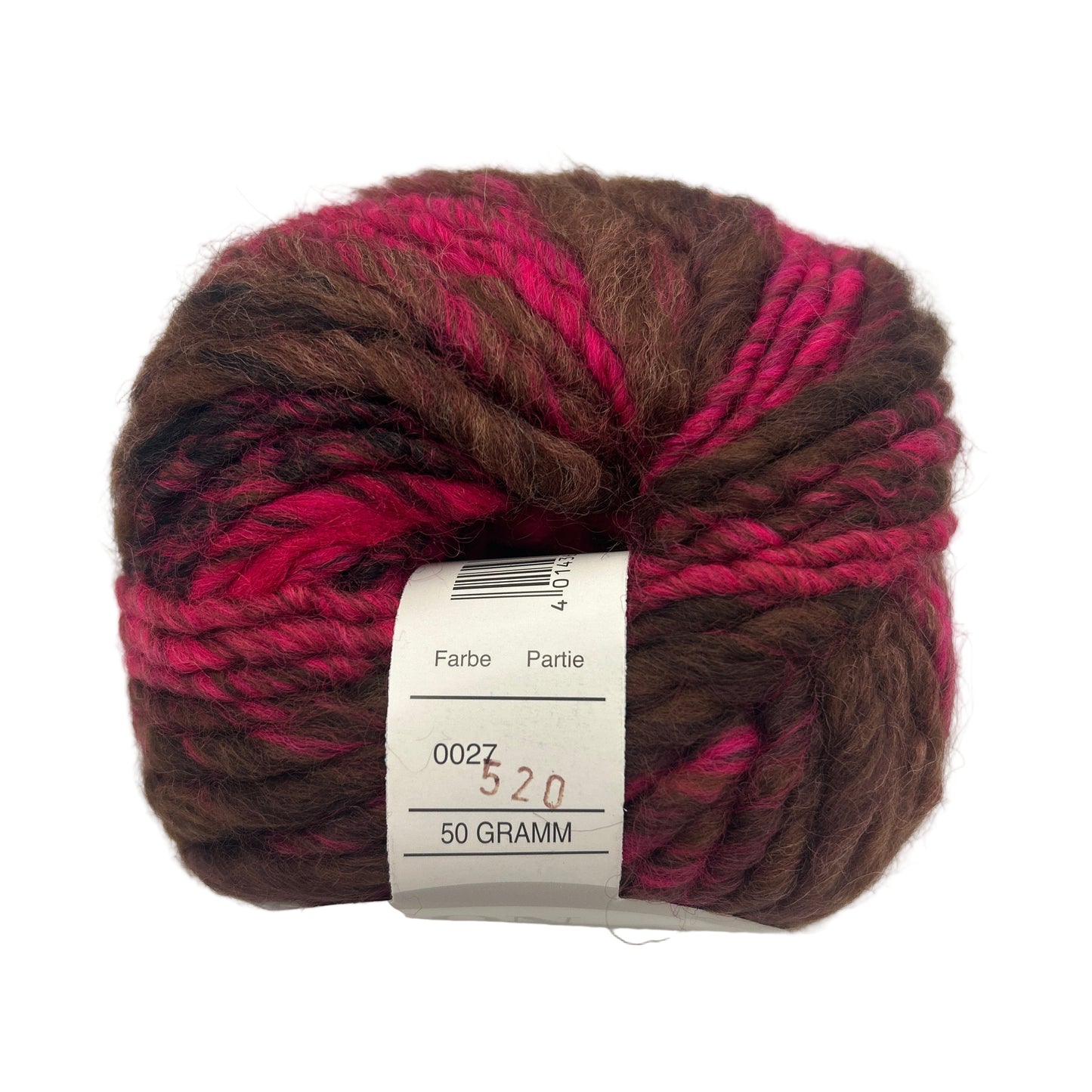 Ball of yarn with a label on a white background