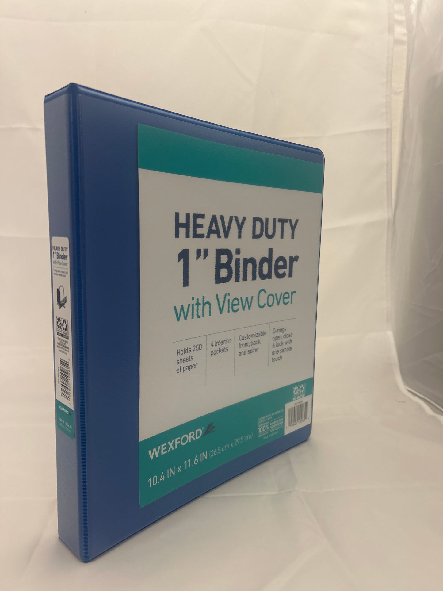 Blue heavy-duty binder with view cover on a white background