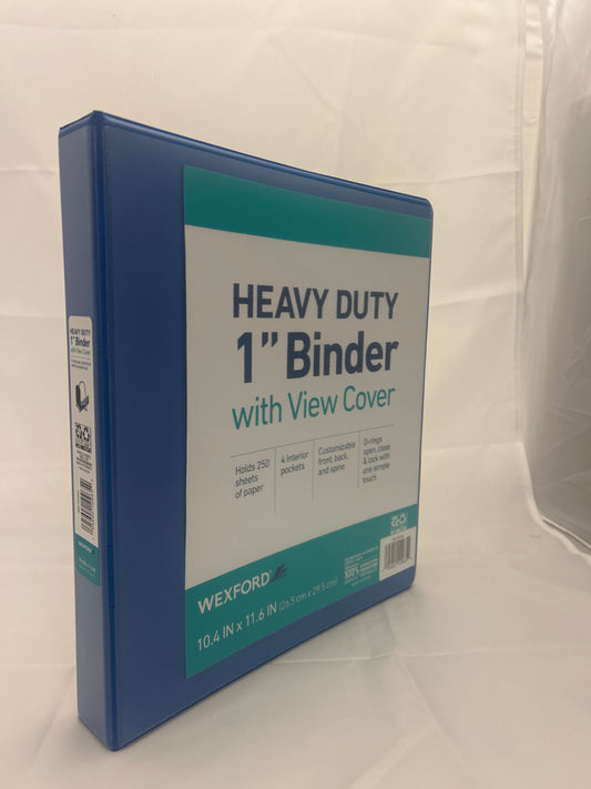 Blue heavy-duty binder with view cover on a white background