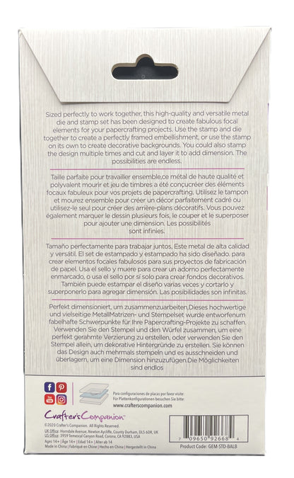 Back of a packaging box with text and a logo on a white background