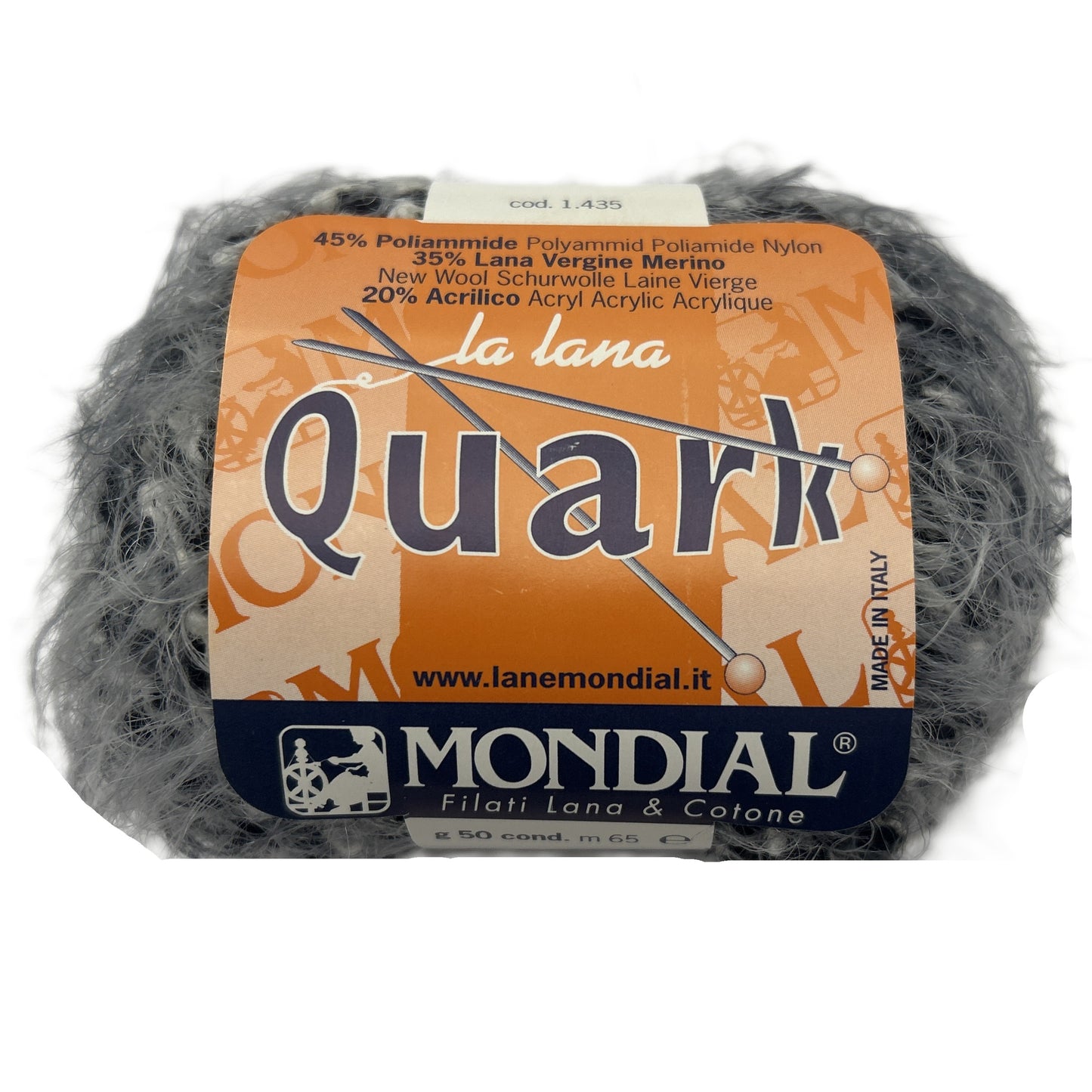 Ball of yarn with 'Quark' label on a white background