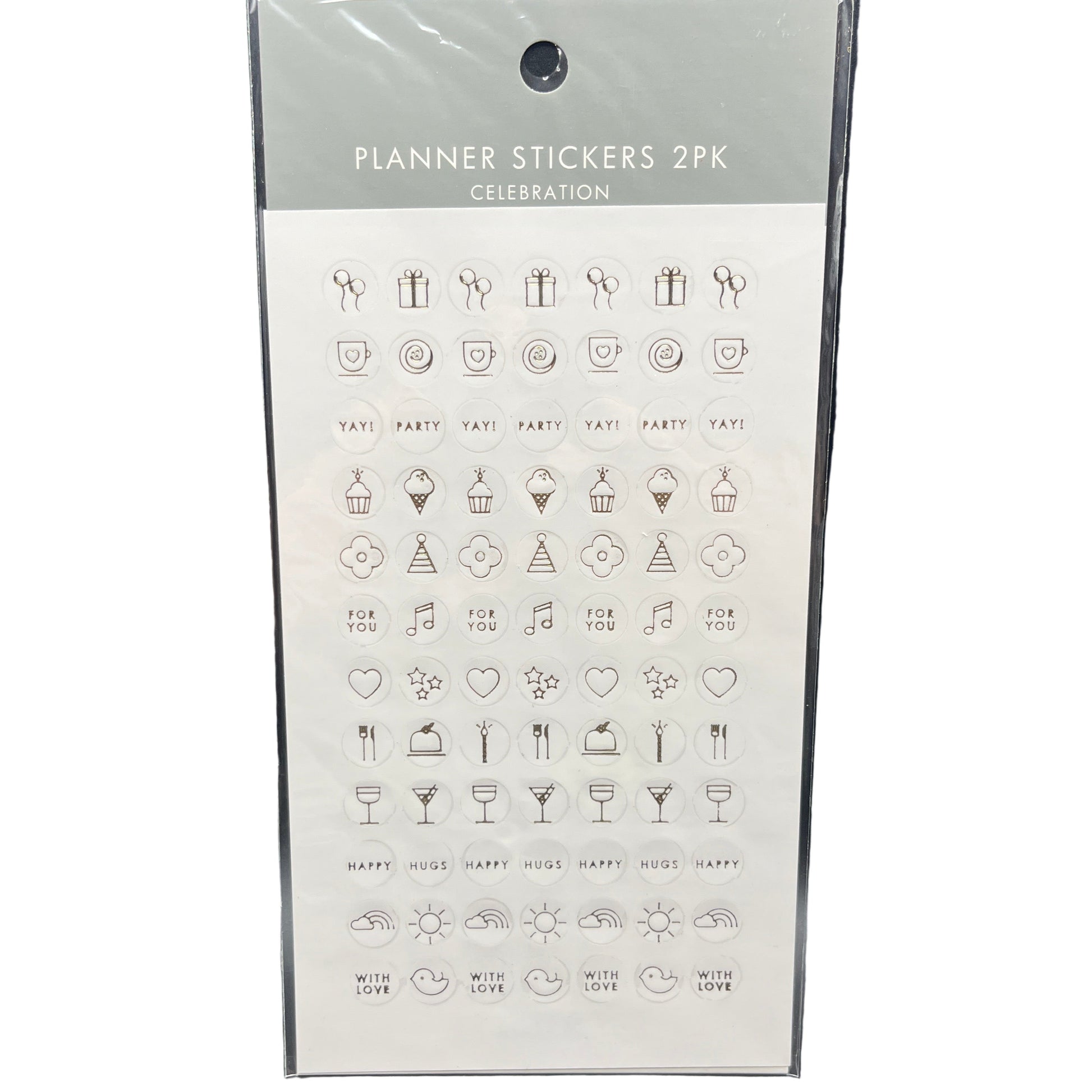 Pack of planner stickers with various symbols on a white background