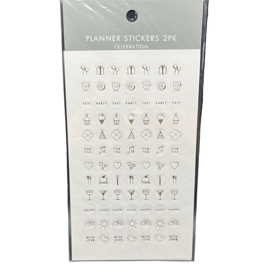 Pack of planner stickers with various symbols on a white background
