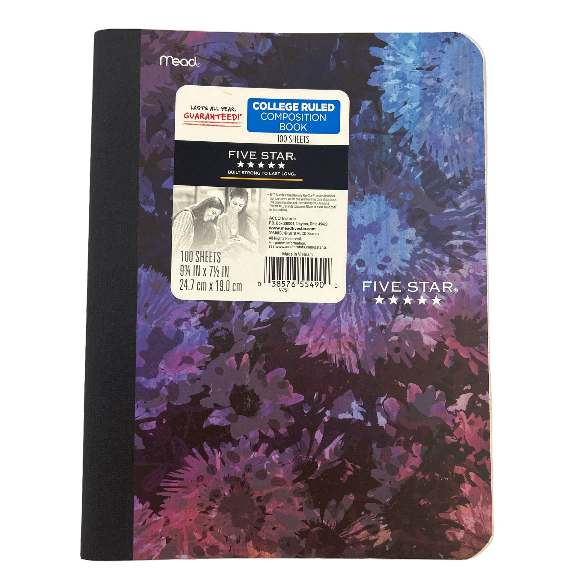 Floral-patterned notebook with Five Star branding on a white background
