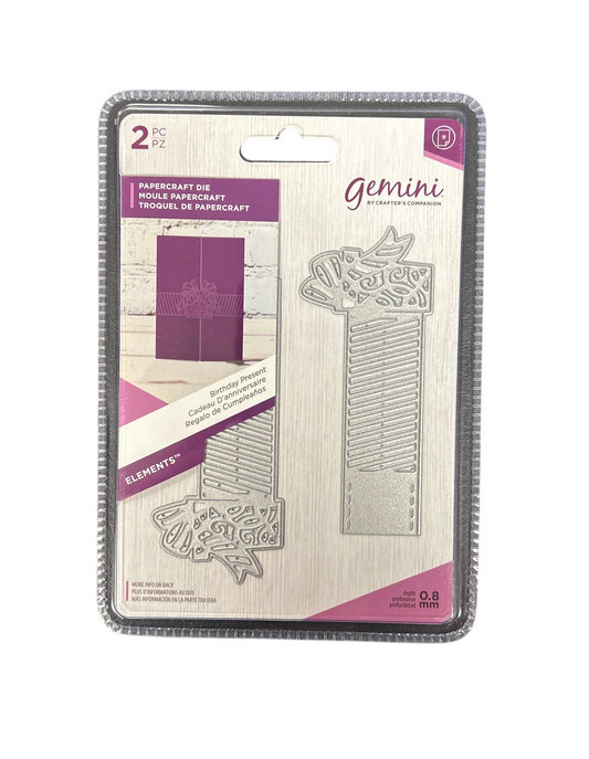 Gemini paper craft die set packaging with two metal dies on a white background