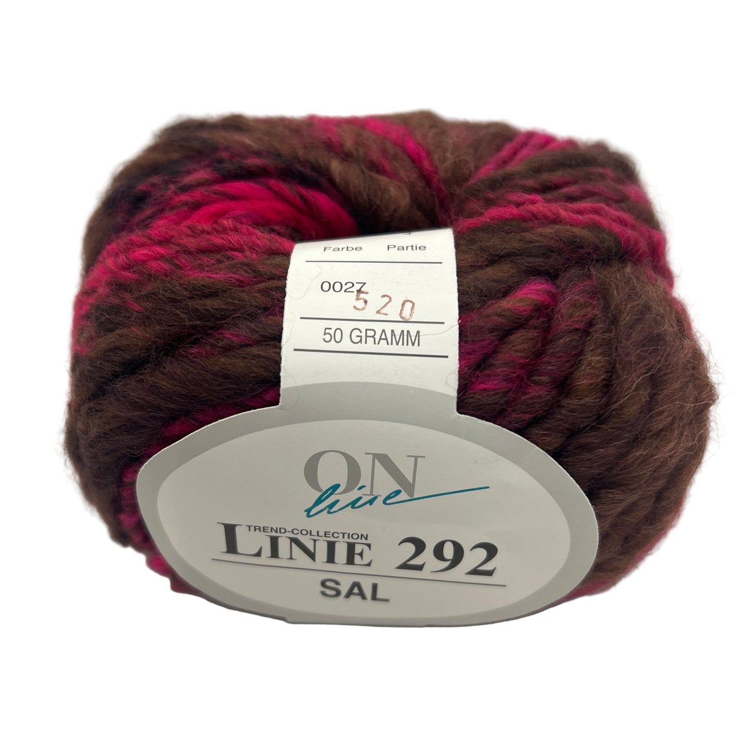 Ball of yarn with a label on a white background